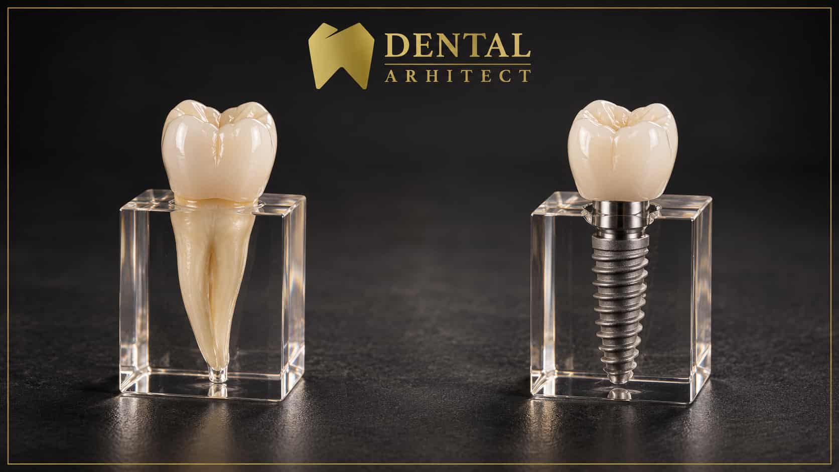 Coroană din zirconiu pe dinte natural și coroană din zirconiu pe implant dentar